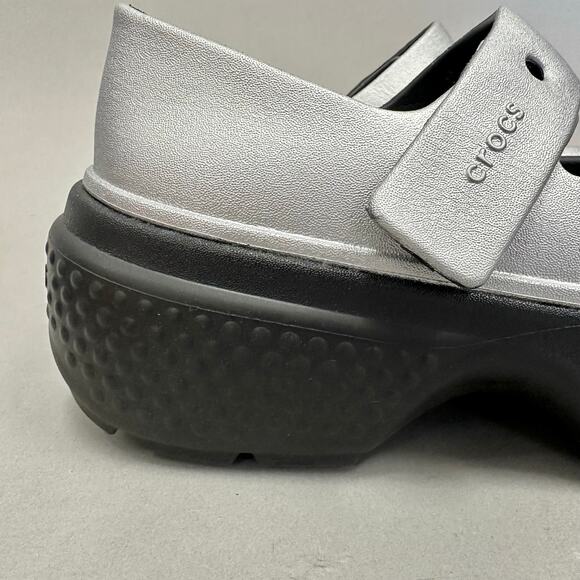 Crocs Stomp Mary Jane Platform Shoes in Silver/Black Women's Size 10 Mens 8 NWOT - Picture 11 of 16